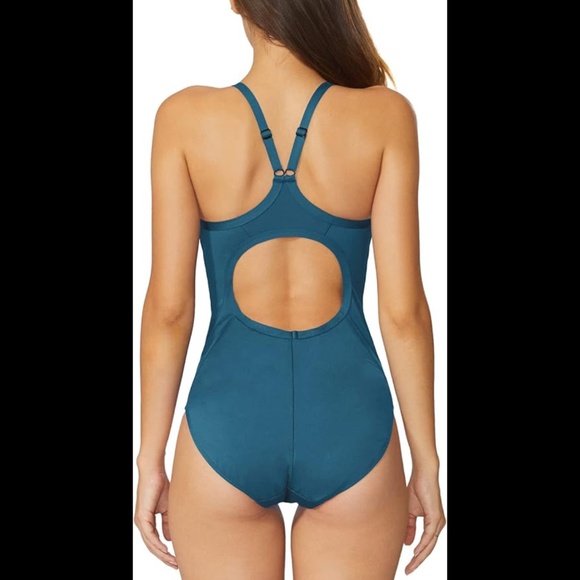 Women's Steel Blue Athletic Training One Piece Bathing Suit - Picture 2 of 9